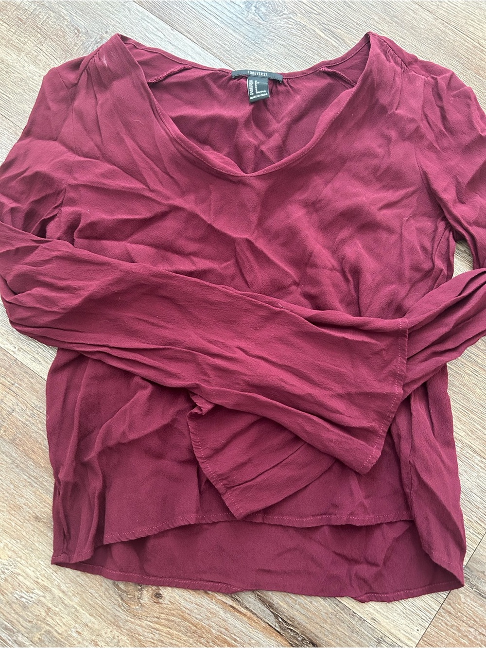 Forever 21 Burgundy Long Sleeve V-Neck Top